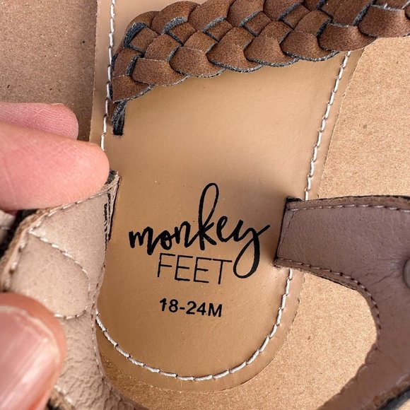 Monkey Feet Brown Leather Braided Sandals Shoes Size 18-24 Months - Picture 3 of 6